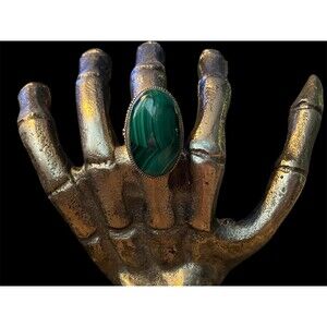 Gorgeous Sterling natural cabochon Malachite ring 6.5